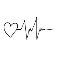 cardiograma de linha e doodle desenhado à mão do coração. , escandinavo, nórdico, minimalismo, monocromático. ícone. saúde batimento cardíaco pulso cardiologia medicina vetor
