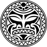 ornamento de tatuagem redonda com estilo maori de rosto de sol. máscara étnica africana, asteca ou maia. vetor