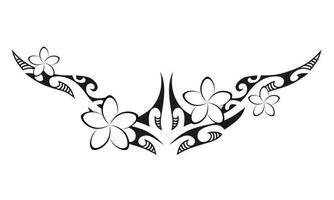 tatuagem estilo maori. ornamento oriental decorativo étnico com flores de plumeria frangipani. vetor