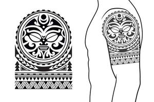 padrão de tatuagem de estilo tribal maori apto para um ombro, braço. com exemplo no corpo. vetor