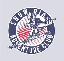 emblema de esquiador com texto de clube de aventura de piloto de neve vetor
