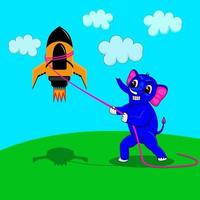 ilustração de um elefante puxando um foguete, adequado para roupas, capas de livros e etc. vetor