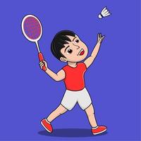 personagens fofos, garoto jogando badminton, adequado para flayer, banner, necessidades de mídia social e outros vetor