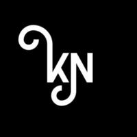 design de logotipo de letra kn em fundo preto. kn conceito de logotipo de letra de iniciais criativas. design de letra kn. kn desenho de letra branca sobre fundo preto. kn, logotipo kn vetor