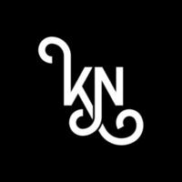 design de logotipo de letra kn em fundo preto. kn conceito de logotipo de letra de iniciais criativas. design de letra kn. kn desenho de letra branca sobre fundo preto. kn, logotipo kn vetor