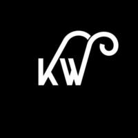 kw carta logotipo design em fundo preto. kw conceito de logotipo de letra de iniciais criativas. kw design de letras. kw desenho de letra branca sobre fundo preto. kw, kw logotipo vetor