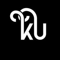 design de logotipo de letra ku em fundo preto. ku conceito de logotipo de letra de iniciais criativas. desenho de letra ku. ku desenho de letra branca sobre fundo preto. ku, logotipo ku vetor