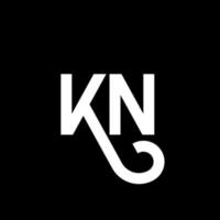 design de logotipo de letra kn em fundo preto. kn conceito de logotipo de letra de iniciais criativas. design de letra kn. kn desenho de letra branca sobre fundo preto. kn, logotipo kn vetor