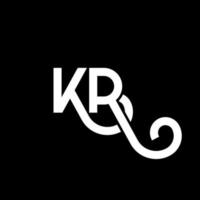 design de logotipo de carta kr em fundo preto. conceito de logotipo de letra de iniciais criativas kr. design de letra kr. kr desenho de letra branca sobre fundo preto. kr, logotipo kr vetor