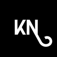 design de logotipo de letra kn em fundo preto. kn conceito de logotipo de letra de iniciais criativas. design de letra kn. kn desenho de letra branca sobre fundo preto. kn, logotipo kn vetor