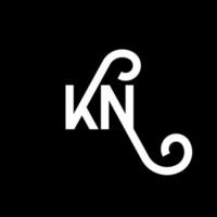 design de logotipo de letra kn em fundo preto. kn conceito de logotipo de letra de iniciais criativas. design de letra kn. kn desenho de letra branca sobre fundo preto. kn, logotipo kn vetor