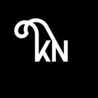 design de logotipo de letra kn em fundo preto. kn conceito de logotipo de letra de iniciais criativas. design de letra kn. kn desenho de letra branca sobre fundo preto. kn, logotipo kn vetor