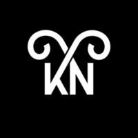 design de logotipo de letra kn em fundo preto. kn conceito de logotipo de letra de iniciais criativas. design de letra kn. kn desenho de letra branca sobre fundo preto. kn, logotipo kn vetor