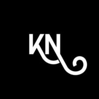 design de logotipo de letra kn em fundo preto. kn conceito de logotipo de letra de iniciais criativas. design de letra kn. kn desenho de letra branca sobre fundo preto. kn, logotipo kn vetor