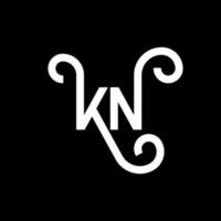 design de logotipo de letra kn em fundo preto. kn conceito de logotipo de letra de iniciais criativas. design de letra kn. kn desenho de letra branca sobre fundo preto. kn, logotipo kn vetor