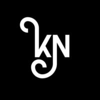 design de logotipo de letra kn em fundo preto. kn conceito de logotipo de letra de iniciais criativas. design de letra kn. kn desenho de letra branca sobre fundo preto. kn, logotipo kn vetor