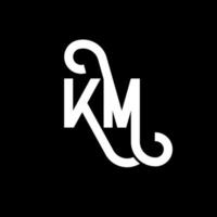 design de logotipo de letra km em fundo preto. km conceito de logotipo de letra de iniciais criativas. desenho de letra km. km design de letra branca sobre fundo preto. km, logotipo km vetor