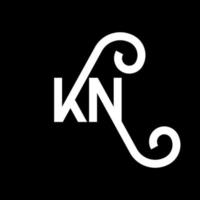 design de logotipo de letra kn em fundo preto. kn conceito de logotipo de letra de iniciais criativas. design de letra kn. kn desenho de letra branca sobre fundo preto. kn, logotipo kn vetor