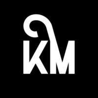 design de logotipo de letra km em fundo preto. km conceito de logotipo de letra de iniciais criativas. desenho de letra km. km design de letra branca sobre fundo preto. km, logotipo km vetor