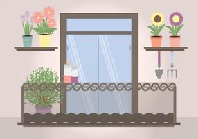 Vector Planta Filled Balcony Illustration