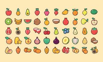 cinquenta ícones de frutas frescas vetor