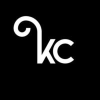 kc carta logotipo design em fundo preto. kc conceito de logotipo de letra de iniciais criativas. projeto de letra kc. kc desenho de letra branca sobre fundo preto. kc, logotipo kc vetor