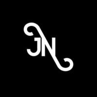 design de logotipo de carta jn em fundo preto. conceito de logotipo de letra de iniciais criativas jn. projeto de letra jn. jn design de letra branca sobre fundo preto. jn, logotipo jn vetor