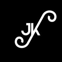 design de logotipo de carta jk em fundo preto. conceito de logotipo de letra de iniciais criativas jk. design de letra jk. jk design de letra branca em fundo preto. jk, logotipo jk vetor