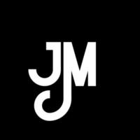 jm carta logotipo design em fundo preto. conceito de logotipo de letra de iniciais criativas jm. projeto de letra jm. jm design de letra branca sobre fundo preto. jm, logotipo jm vetor