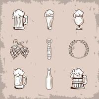 nove ícones de bebidas de cervejas vetor