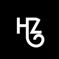 design de logotipo de carta hz em fundo preto. hz conceito de logotipo de letra de iniciais criativas. design de letra hz. hz design de letra branca sobre fundo preto. hz, logotipo hz vetor