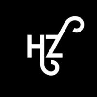 design de logotipo de carta hz em fundo preto. hz conceito de logotipo de letra de iniciais criativas. design de letra hz. hz design de letra branca sobre fundo preto. hz, logotipo hz vetor