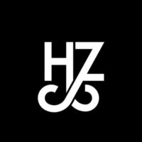 design de logotipo de carta hz em fundo preto. hz conceito de logotipo de letra de iniciais criativas. design de letra hz. hz design de letra branca sobre fundo preto. hz, logotipo hz vetor