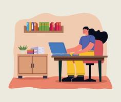 mulher usando laptop no escritório vetor