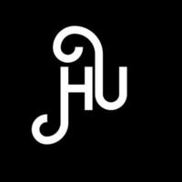 hu carta logotipo design em fundo preto. hu conceito de logotipo de letra de iniciais criativas. hu design de letras. hu desenho de letra branca sobre fundo preto. oi, oi logotipo vetor