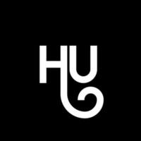 hu carta logotipo design em fundo preto. hu conceito de logotipo de letra de iniciais criativas. hu design de letras. hu desenho de letra branca sobre fundo preto. oi, oi logotipo vetor