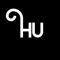 hu carta logotipo design em fundo preto. hu conceito de logotipo de letra de iniciais criativas. hu design de letras. hu desenho de letra branca sobre fundo preto. oi, oi logotipo vetor