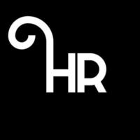 design de logotipo de carta hr em fundo preto. conceito de logotipo de letra de iniciais criativas hr. design de letra hr. hr design de letra branca sobre fundo preto. hora, logotipo da hora vetor