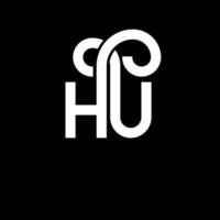 hu carta logotipo design em fundo preto. hu conceito de logotipo de letra de iniciais criativas. hu design de letras. hu desenho de letra branca sobre fundo preto. oi, oi logotipo vetor