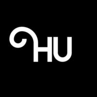 hu carta logotipo design em fundo preto. hu conceito de logotipo de letra de iniciais criativas. hu design de letras. hu desenho de letra branca sobre fundo preto. oi, oi logotipo vetor