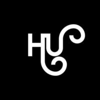 hu carta logotipo design em fundo preto. hu conceito de logotipo de letra de iniciais criativas. hu design de letras. hu desenho de letra branca sobre fundo preto. oi, oi logotipo vetor