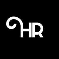 design de logotipo de carta hr em fundo preto. conceito de logotipo de letra de iniciais criativas hr. design de letra hr. hr design de letra branca sobre fundo preto. hora, logotipo da hora vetor