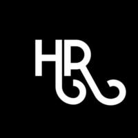 design de logotipo de carta hr em fundo preto. conceito de logotipo de letra de iniciais criativas hr. design de letra hr. hr design de letra branca sobre fundo preto. hora, logotipo da hora vetor