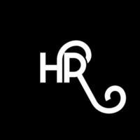 design de logotipo de carta hr em fundo preto. conceito de logotipo de letra de iniciais criativas hr. design de letra hr. hr design de letra branca sobre fundo preto. hora, logotipo da hora vetor