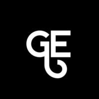 ge carta design de logotipo em fundo preto. conceito de logotipo de letra de iniciais criativas ge. design de letra ge. ge design de letra branca sobre fundo preto. ge, logotipo ge vetor