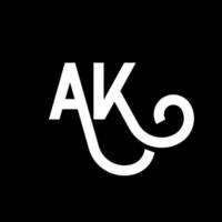 ak carta logotipo design em fundo preto. ak conceito de logotipo de letra de iniciais criativas. ak design de ícones. ak design de ícone de letra branca sobre fundo preto. ak vetor