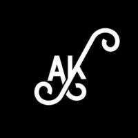 ak carta logotipo design em fundo preto. ak conceito de logotipo de letra de iniciais criativas. ak design de ícones. ak design de ícone de letra branca sobre fundo preto. ak vetor