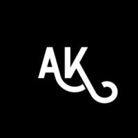 ak carta logotipo design em fundo preto. ak conceito de logotipo de letra de iniciais criativas. ak design de ícones. ak design de ícone de letra branca sobre fundo preto. ak vetor