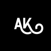 ak carta logotipo design em fundo preto. ak conceito de logotipo de letra de iniciais criativas. ak design de ícones. ak design de ícone de letra branca sobre fundo preto. ak vetor