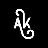 ak carta logotipo design em fundo preto. ak conceito de logotipo de letra de iniciais criativas. ak design de ícones. ak design de ícone de letra branca sobre fundo preto. ak vetor